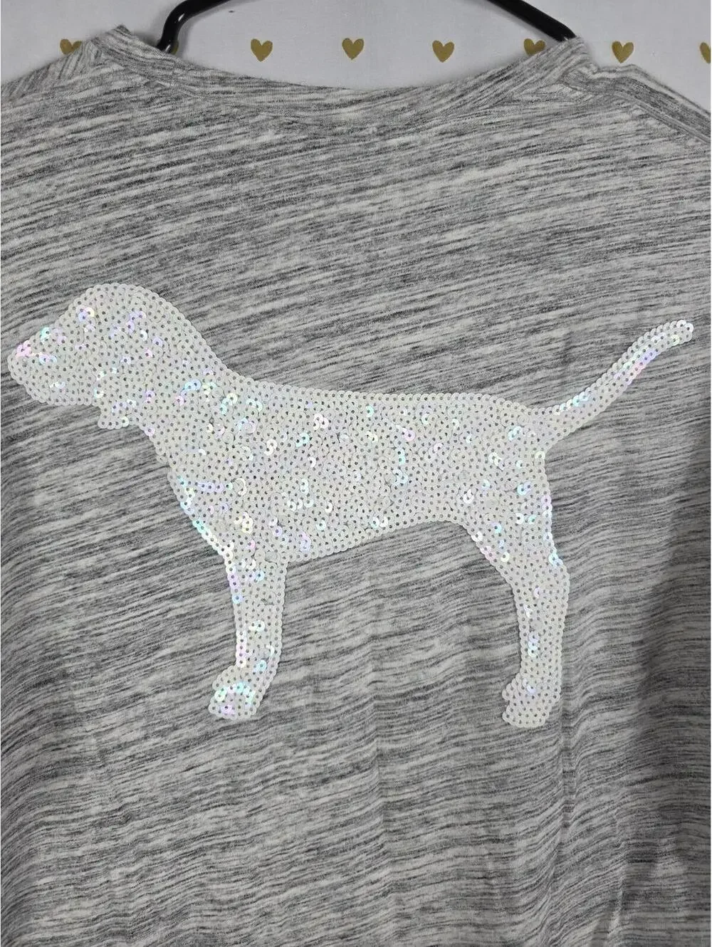 Victorias Secret PINK LOVE White Sequined BLING Long sleeve Tee Shirt Oversized - Picture 7 of 7